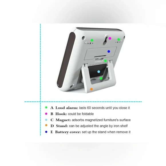12/24 Hour Magnetic Kitchen Timer Digital Clock with Alarm, Large Screen Alarm a - Picture 3 of 7